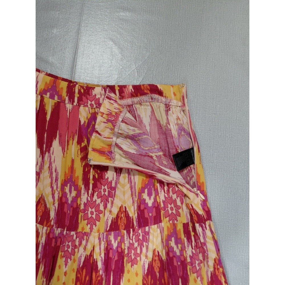 Forever 21 Ikat Tiered Maxi Skirt Med Pink Yellow Long Full Gathered - Picture 4 of 9